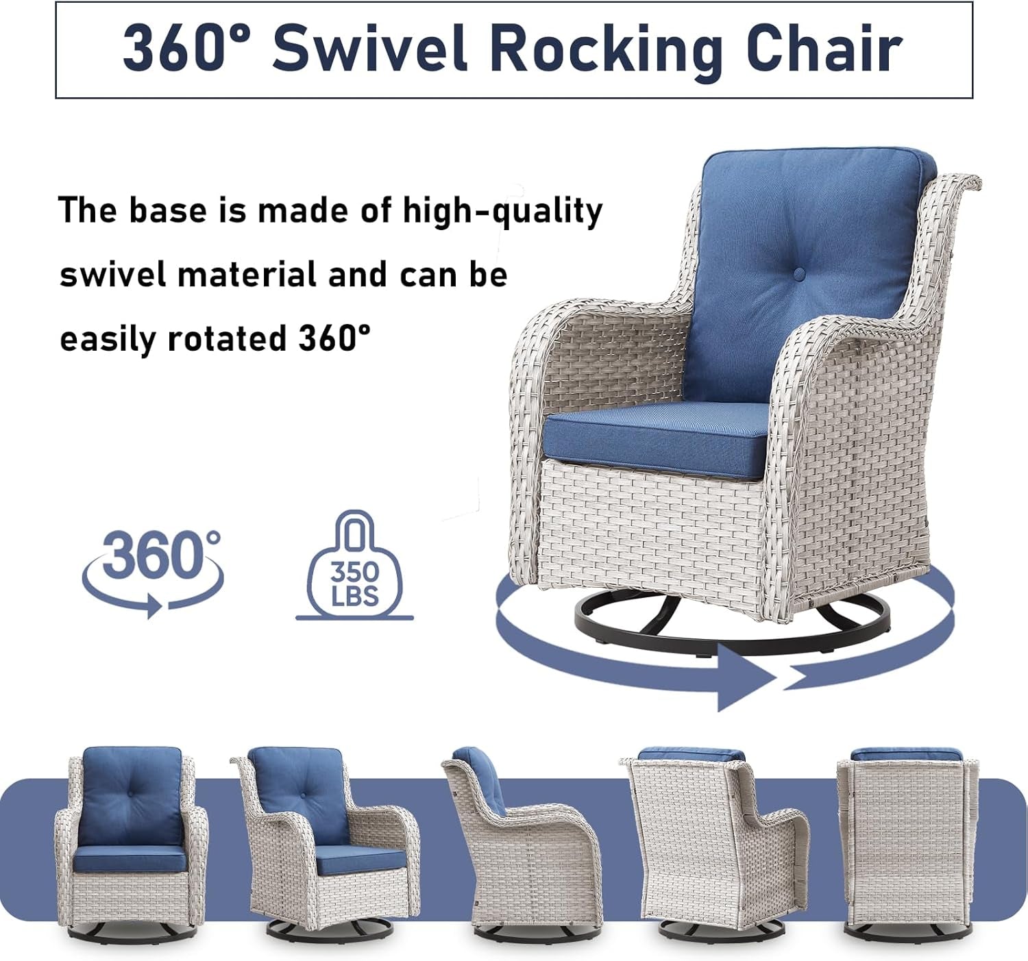 Outdoor Wicker Furniture Set with Swivel Rocker Chairs-2
