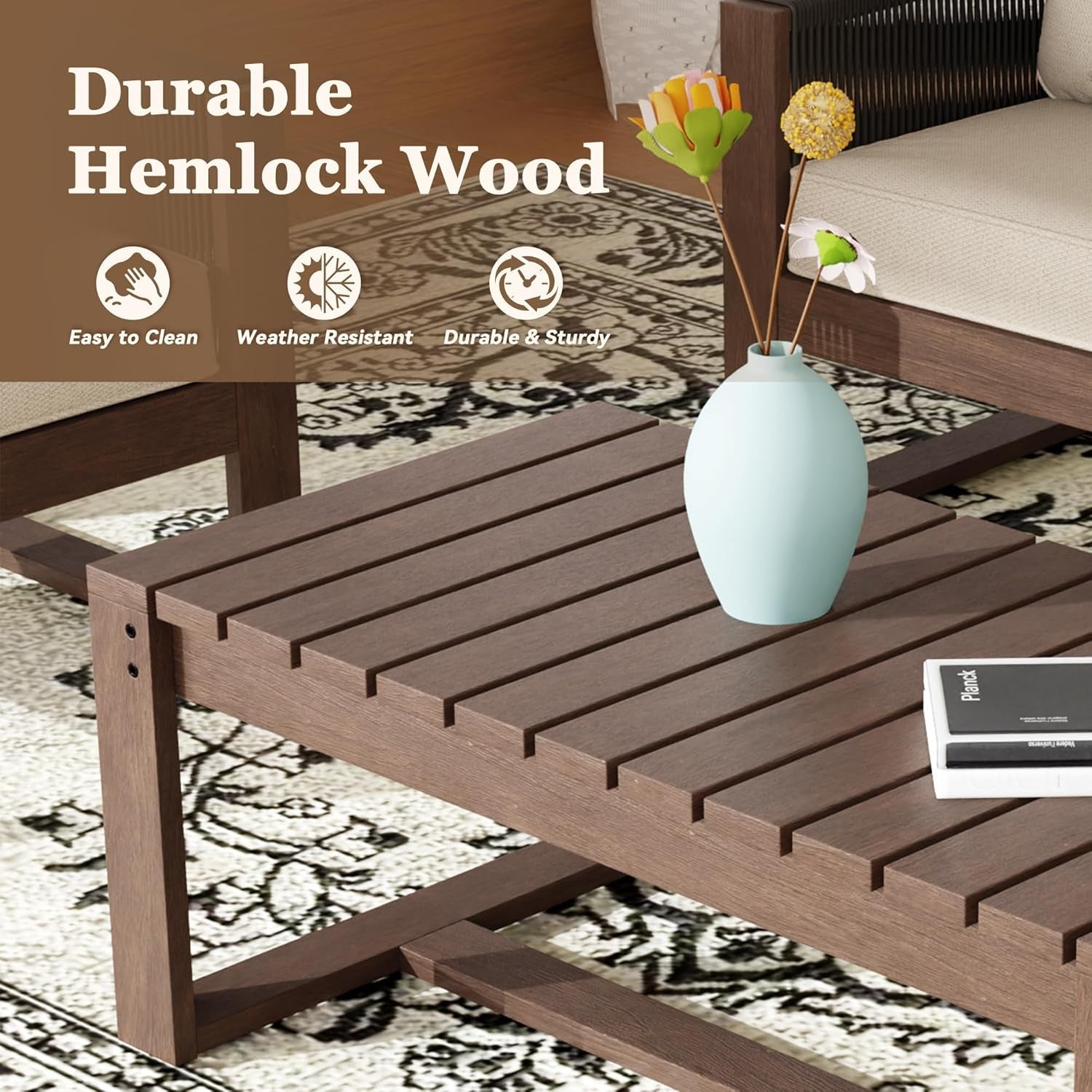 Wooden Outdoor Furniture Set with Comfortable Wicker Chairs-3