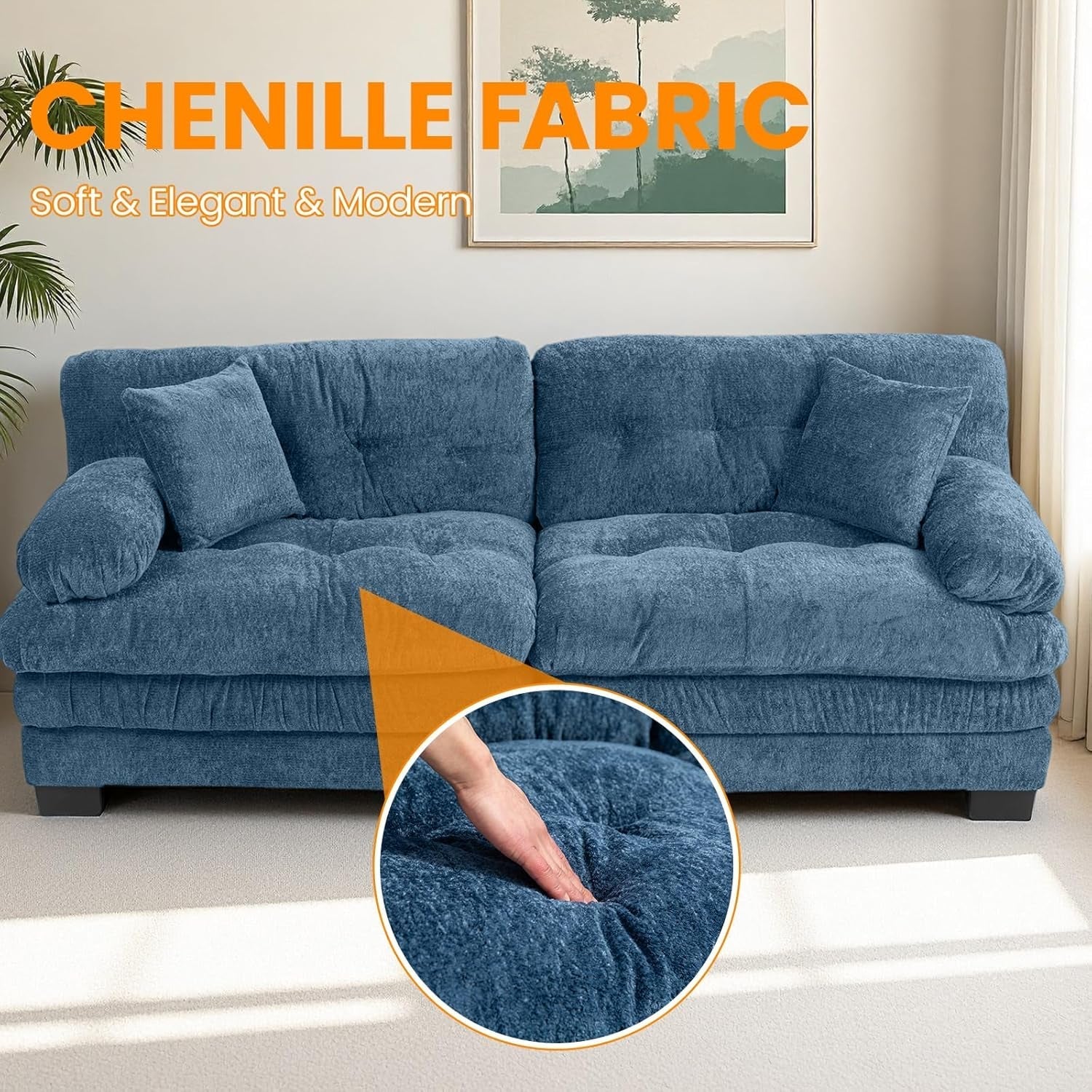 Comfortable Blue Sectional Couch Sofa with Two Pillows-2