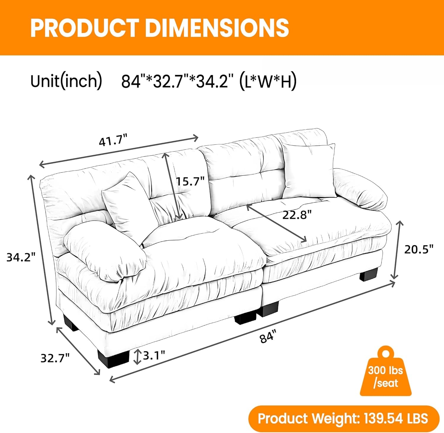 Comfortable Blue Sectional Couch Sofa with Two Pillows-1