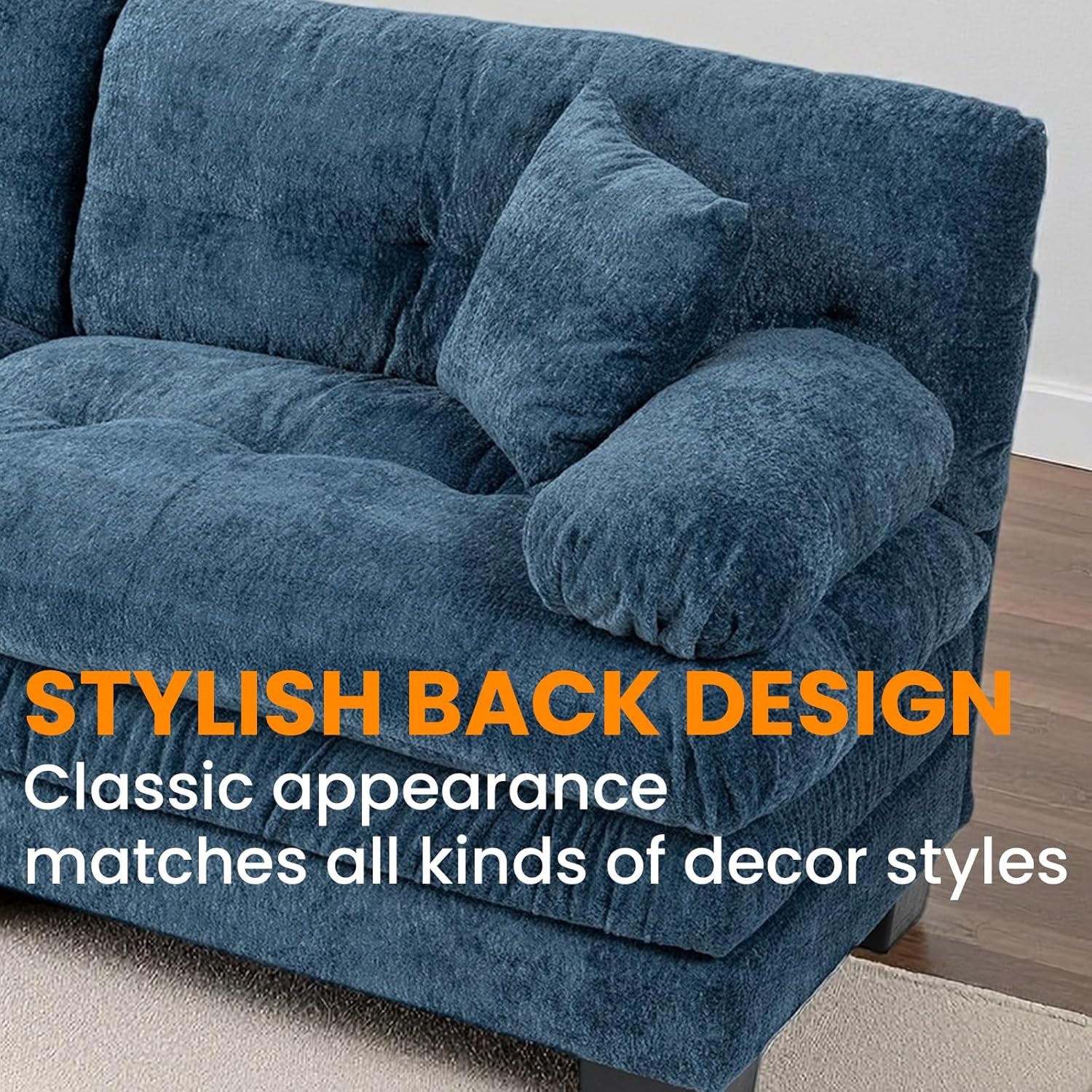 Comfortable Blue Sectional Couch Sofa with Two Pillows-4