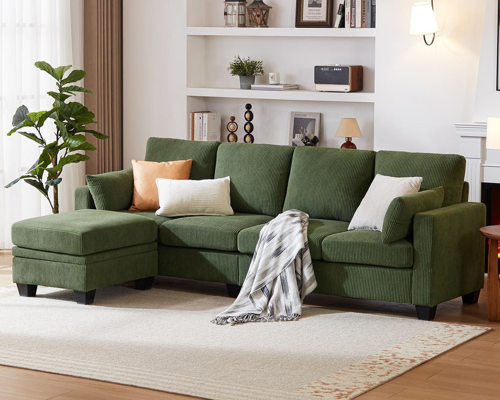 Corduroy Modular L Shaped Couch with Storage Ottoman-0