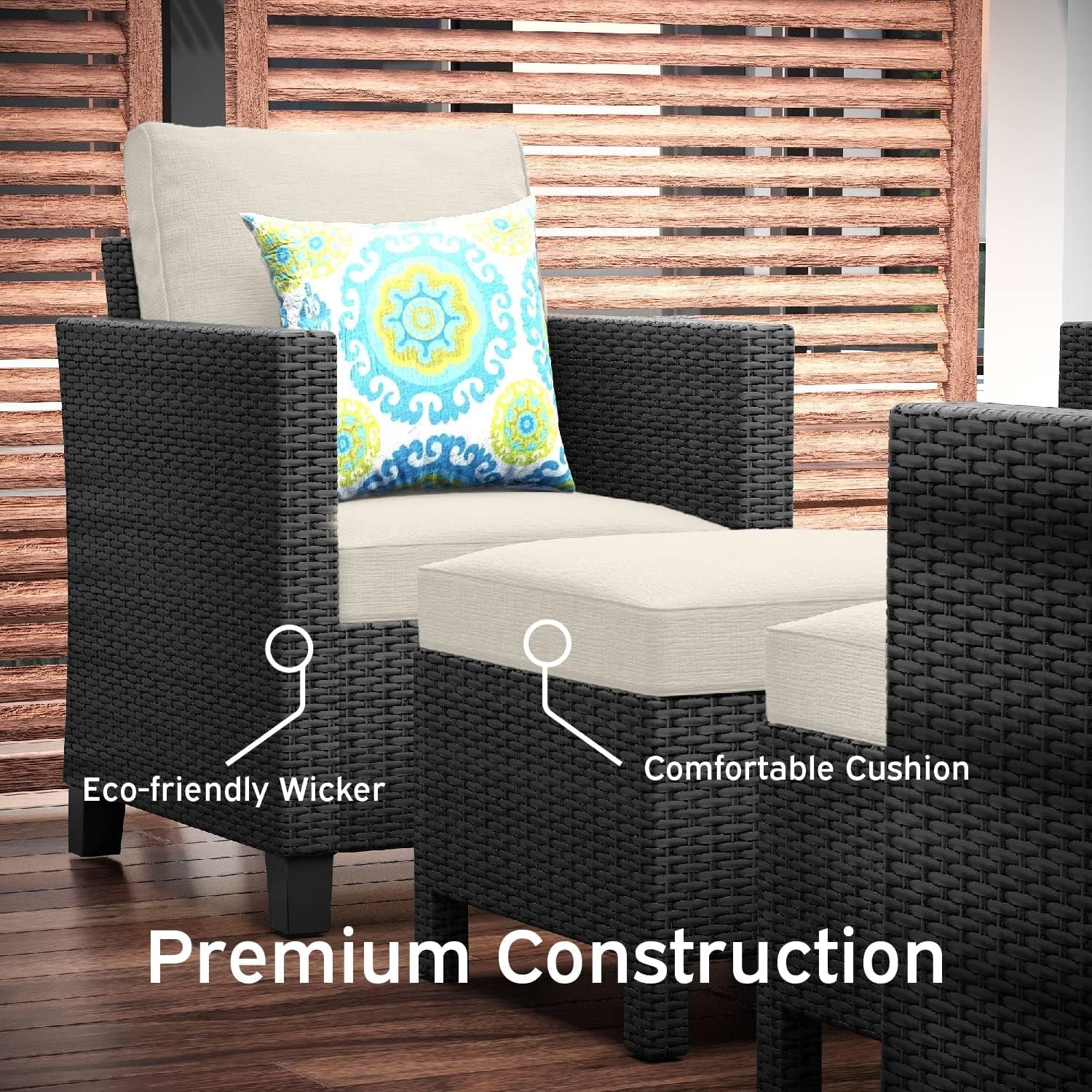 Patio Furniture Set - Outdoor Patio Furniture Sets, Patio Sectional Furniture Set, 5 Piece Patio Furniture Sets, Patio Conversation Sets, Black Wicker Patio Furniture with off White Cushions-3