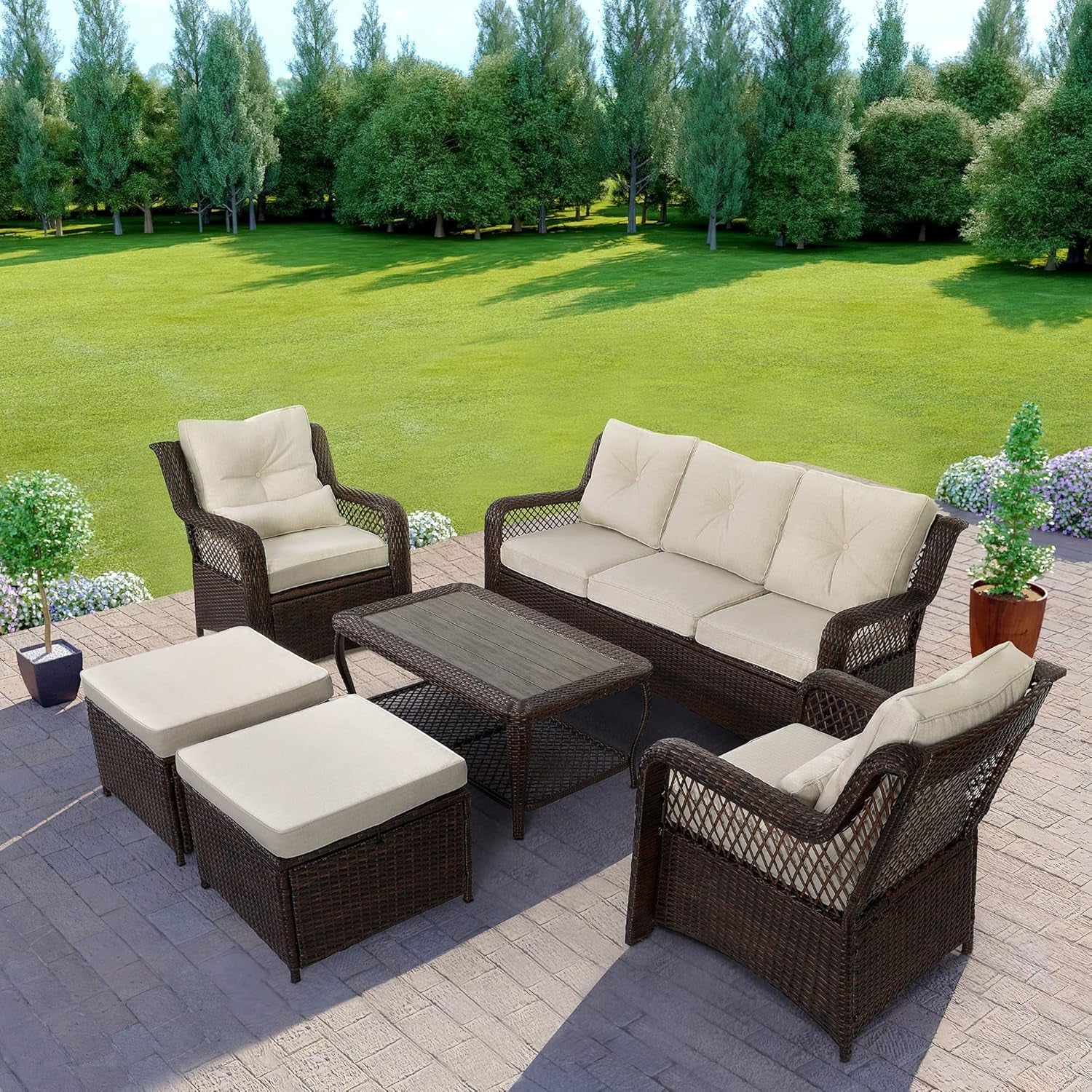 Elegant Six Piece Wicker Patio Furniture Set Outdoor-0