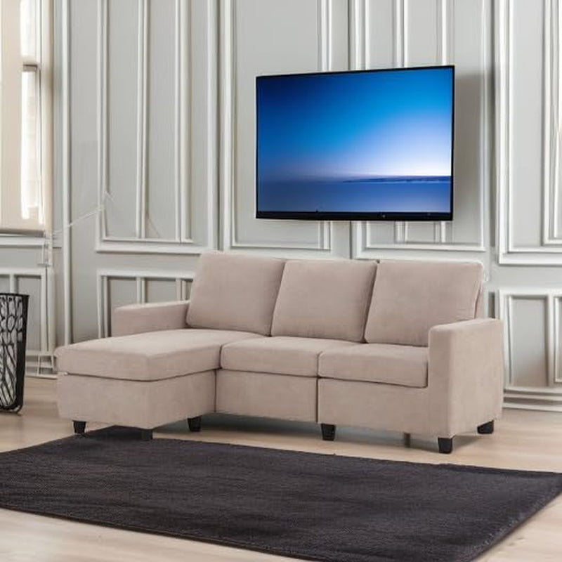 Dark Beige Linen L-Shaped Sectional, Reversible Couch-0