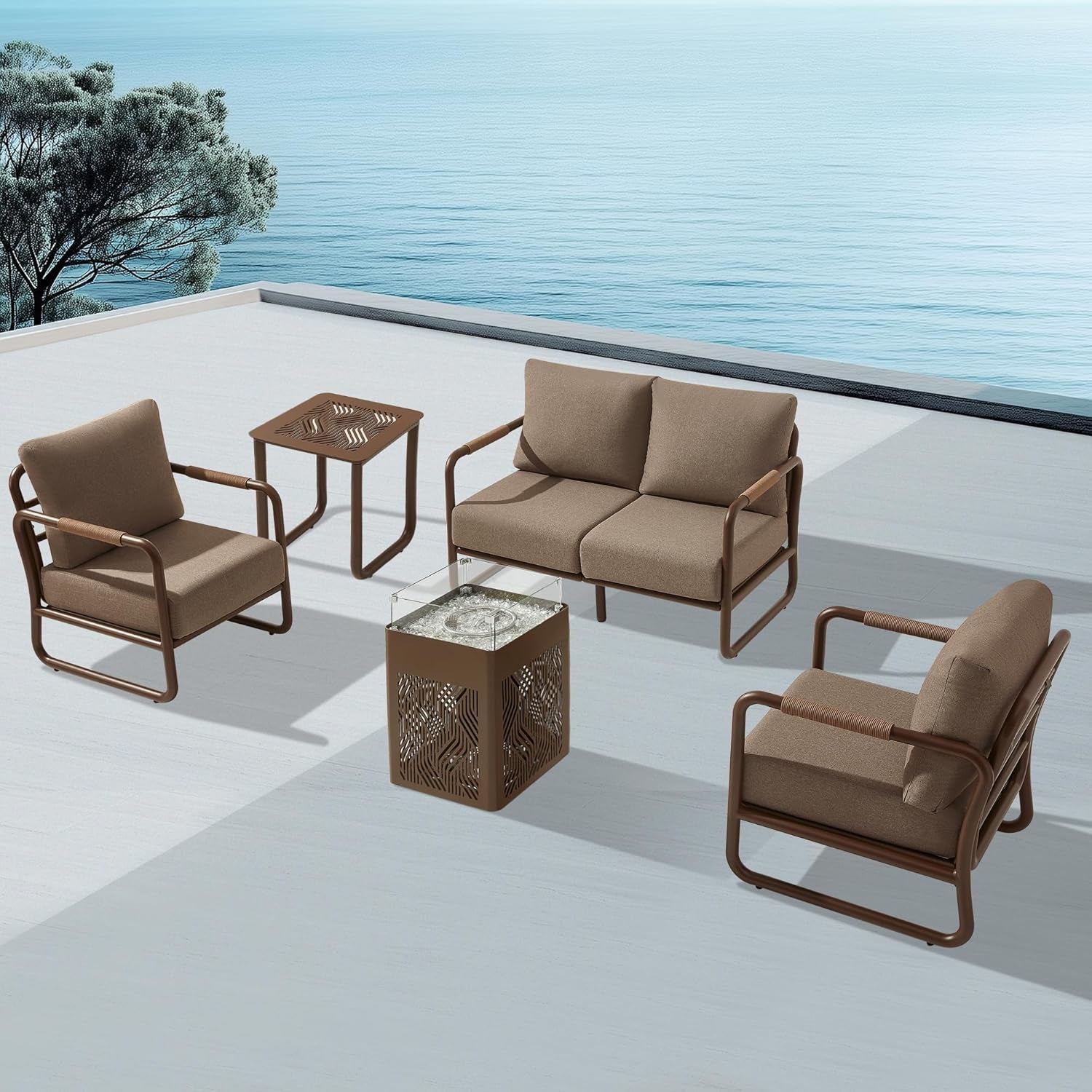 Outdoor Aluminum Patio Furniture Set with Fire Pit-0
