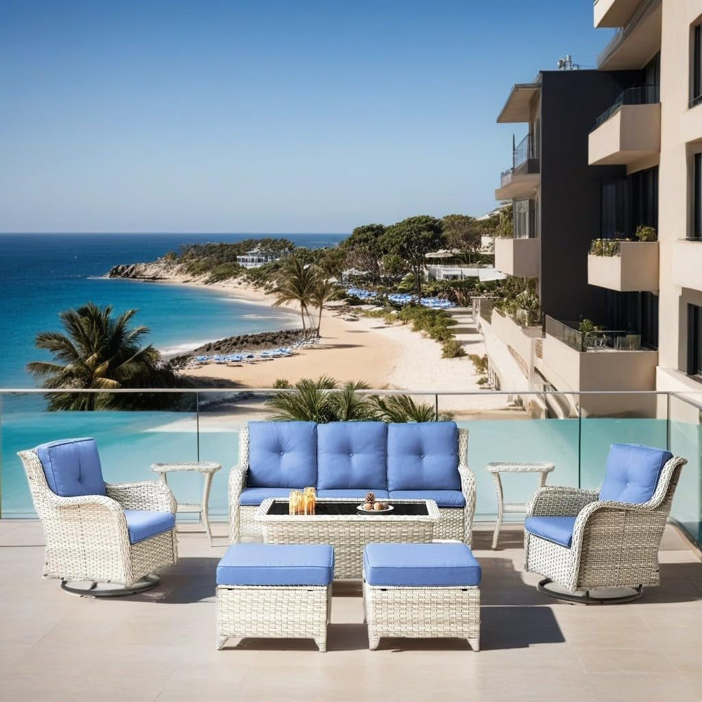 Outdoor Wicker Furniture Set with Swivel Rocker Chairs-0