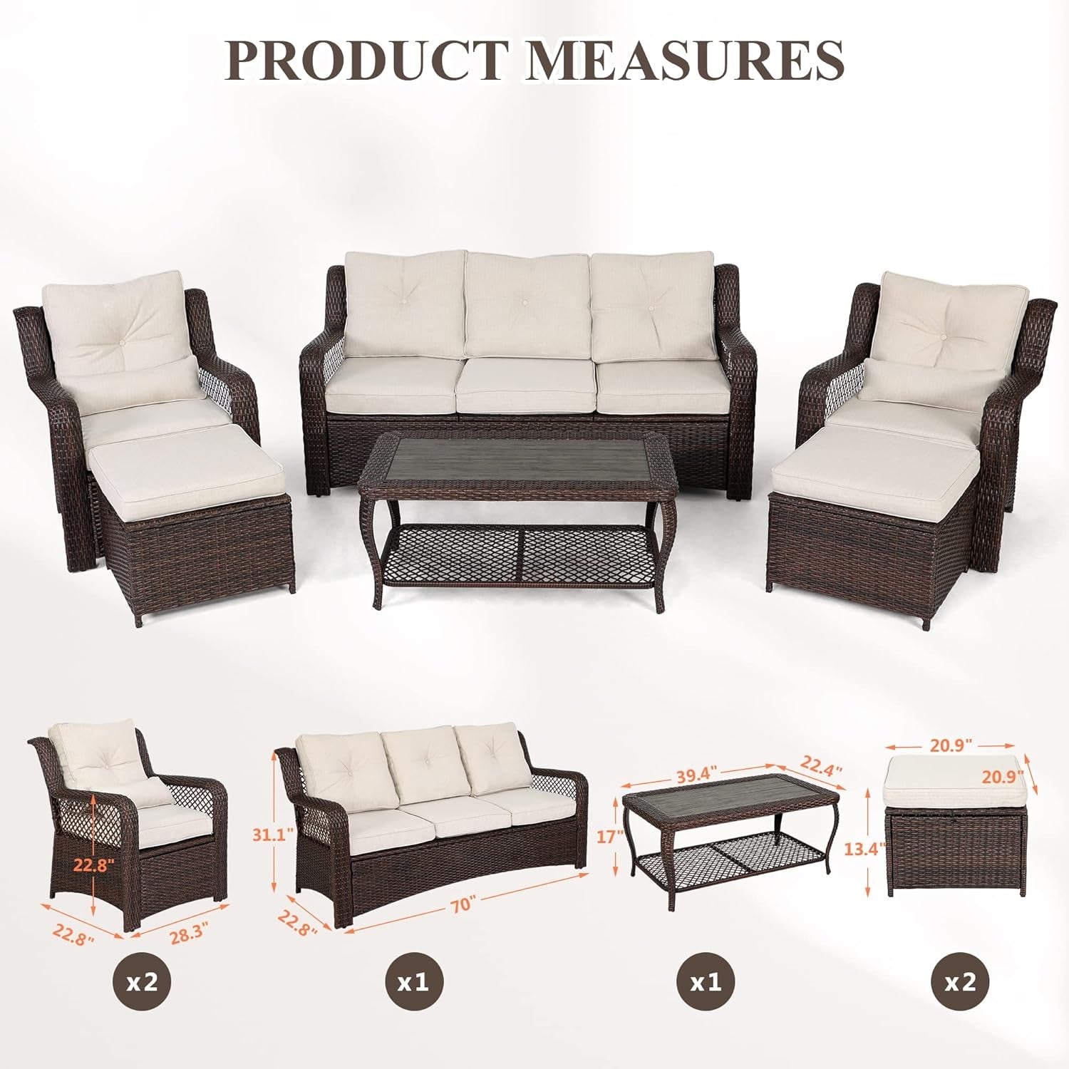 Elegant Six Piece Wicker Patio Furniture Set Outdoor-3