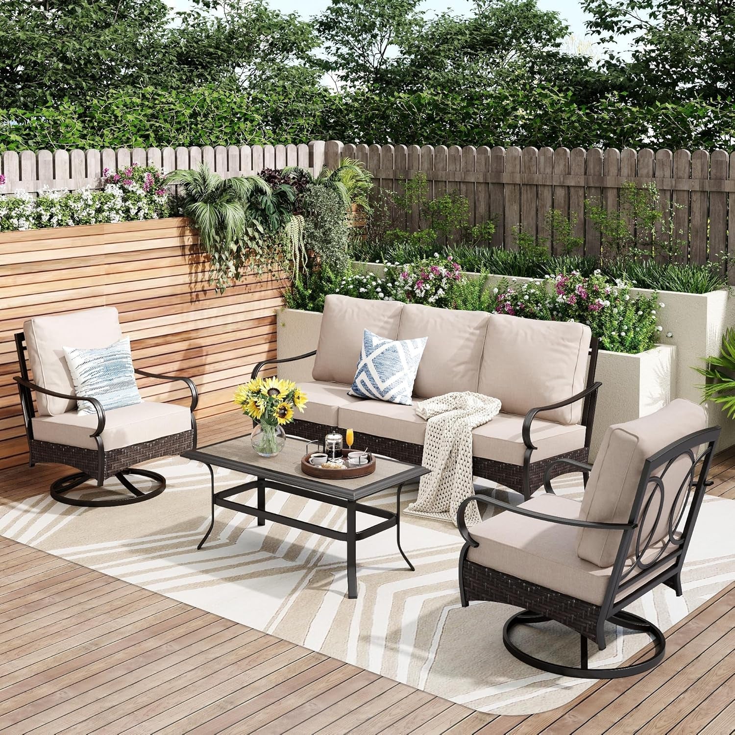 Modern Outdoor Patio Furniture Set with Thick Cushions-0
