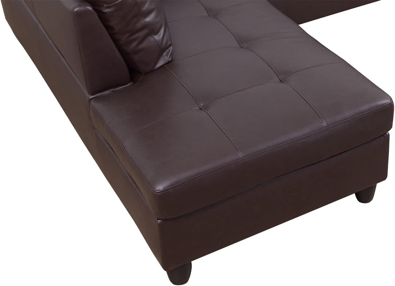 Brown Leather Sectional Couch for Living Room Set,Sectional Sofa L Shape Couch with Storage Ottoman/Brown Faux Leather/Facing Left Chaise-2