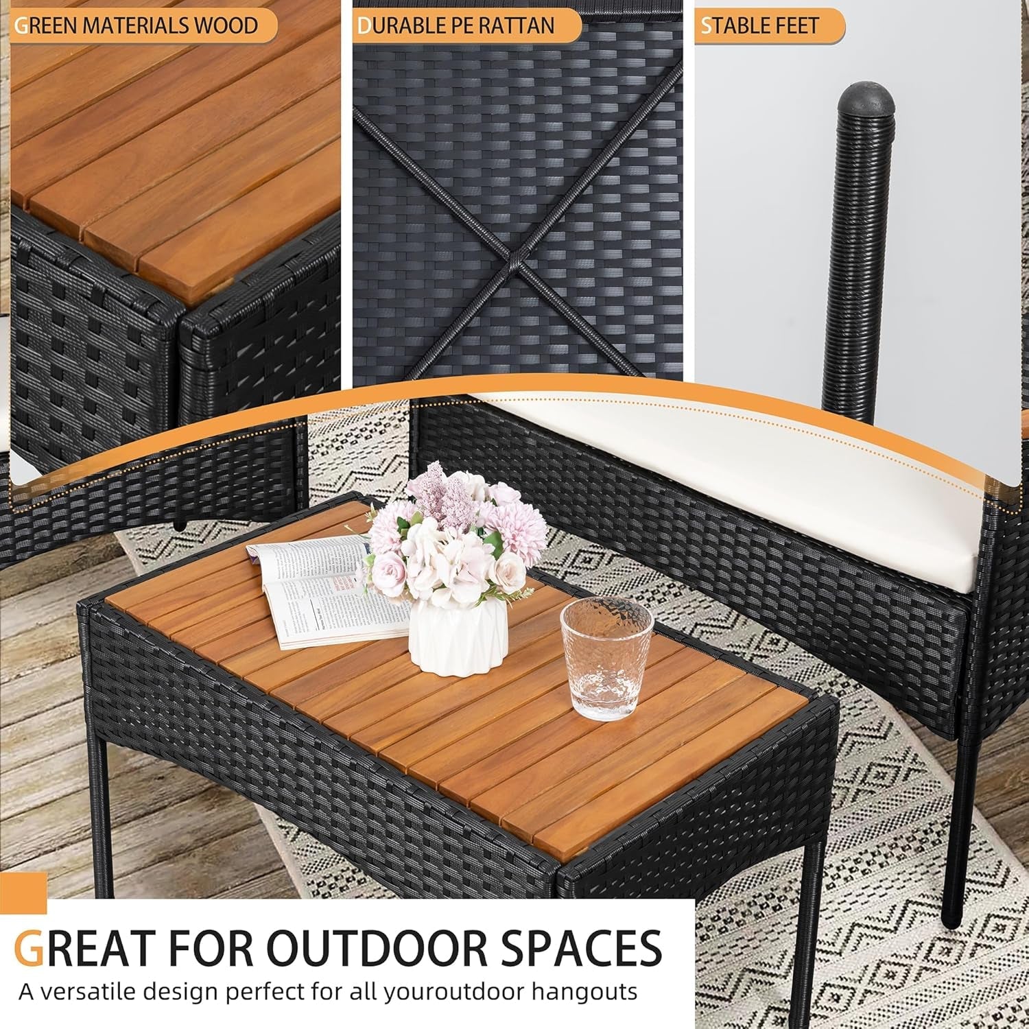 Outdoor Wicker Patio Furniture Set with Cushions-4