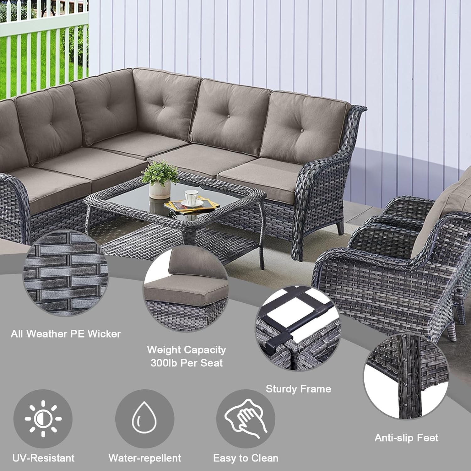 Eight Piece Outdoor Patio Furniture Set with Cushions-2