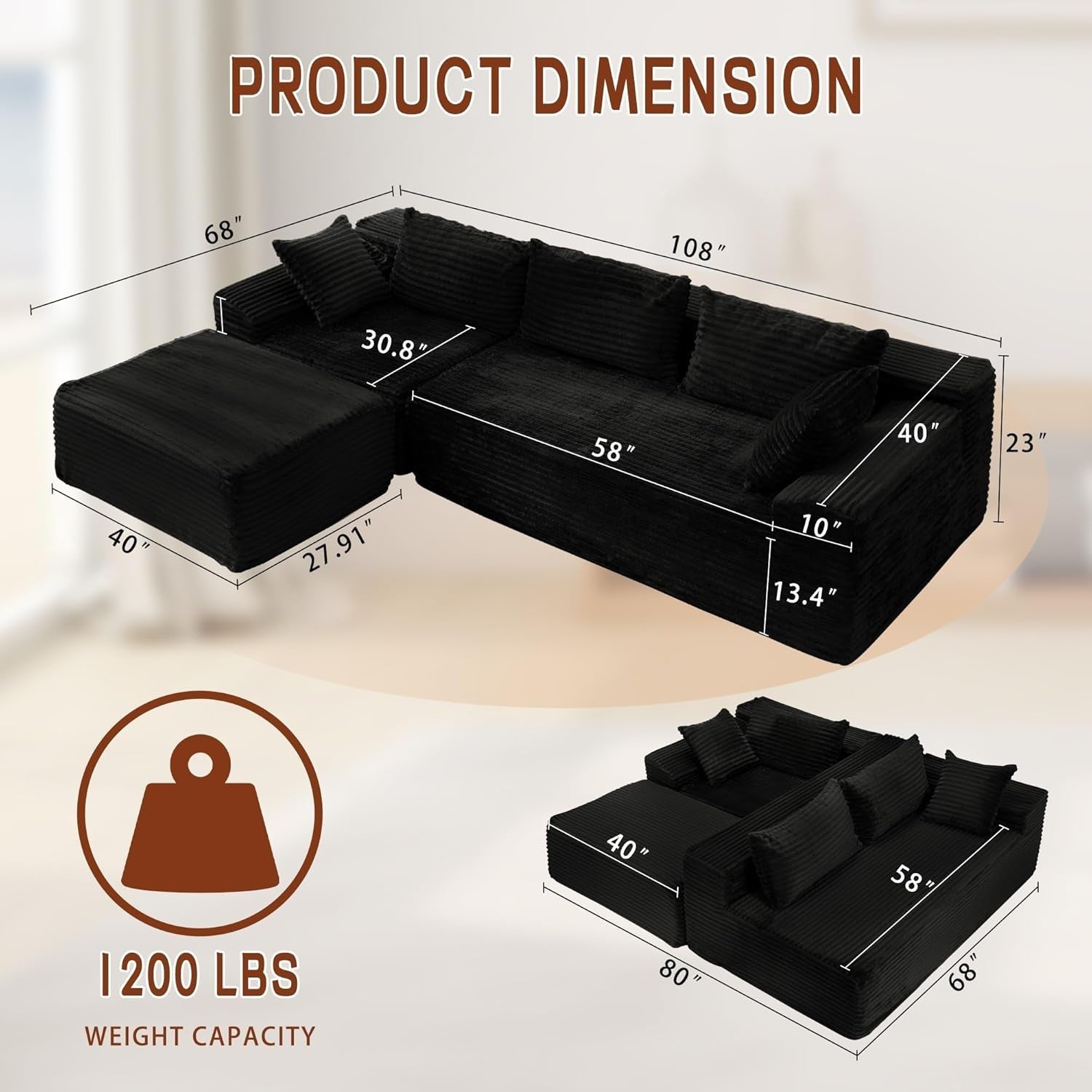 L-Shape Modular Sectional Couch with Deep Seat Comfort-1