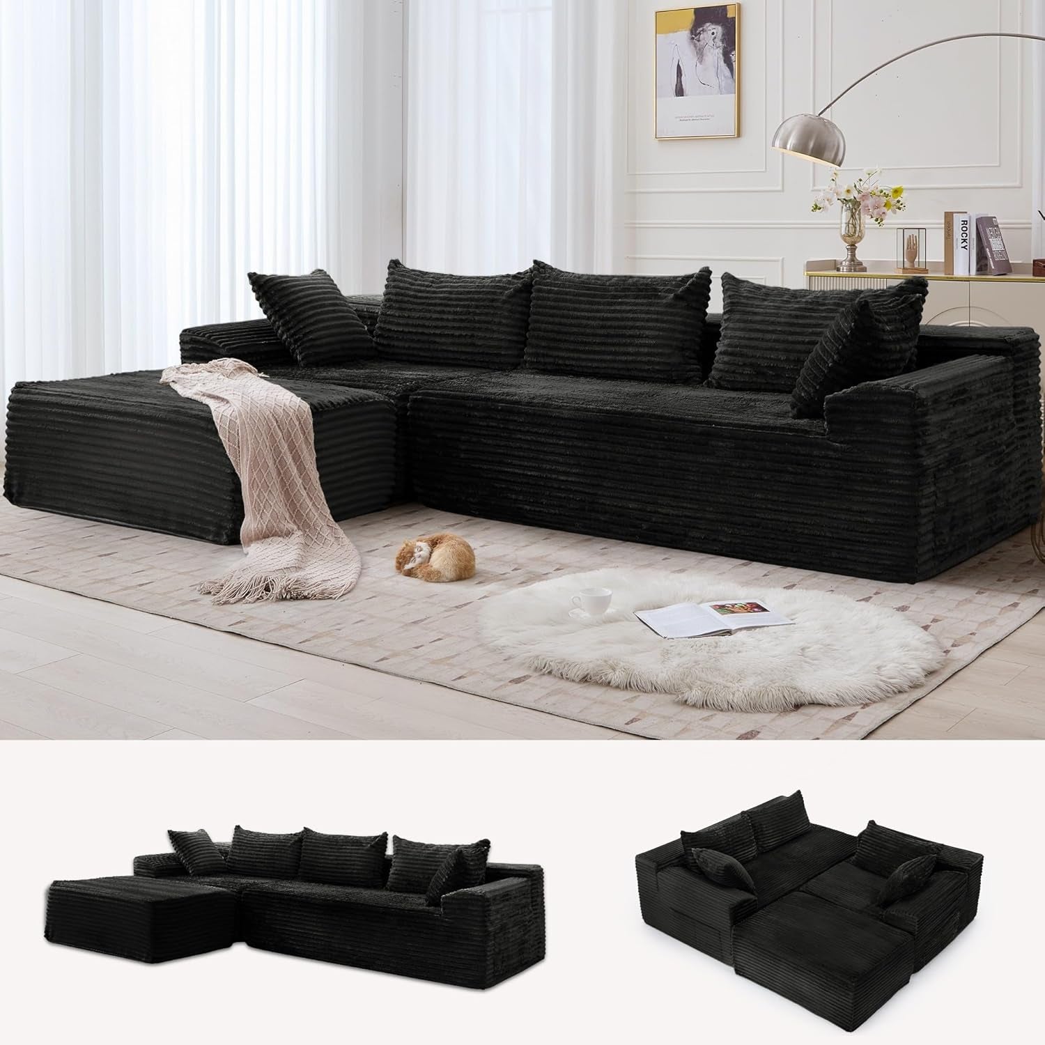 L-Shape Modular Sectional Couch with Deep Seat Comfort-0