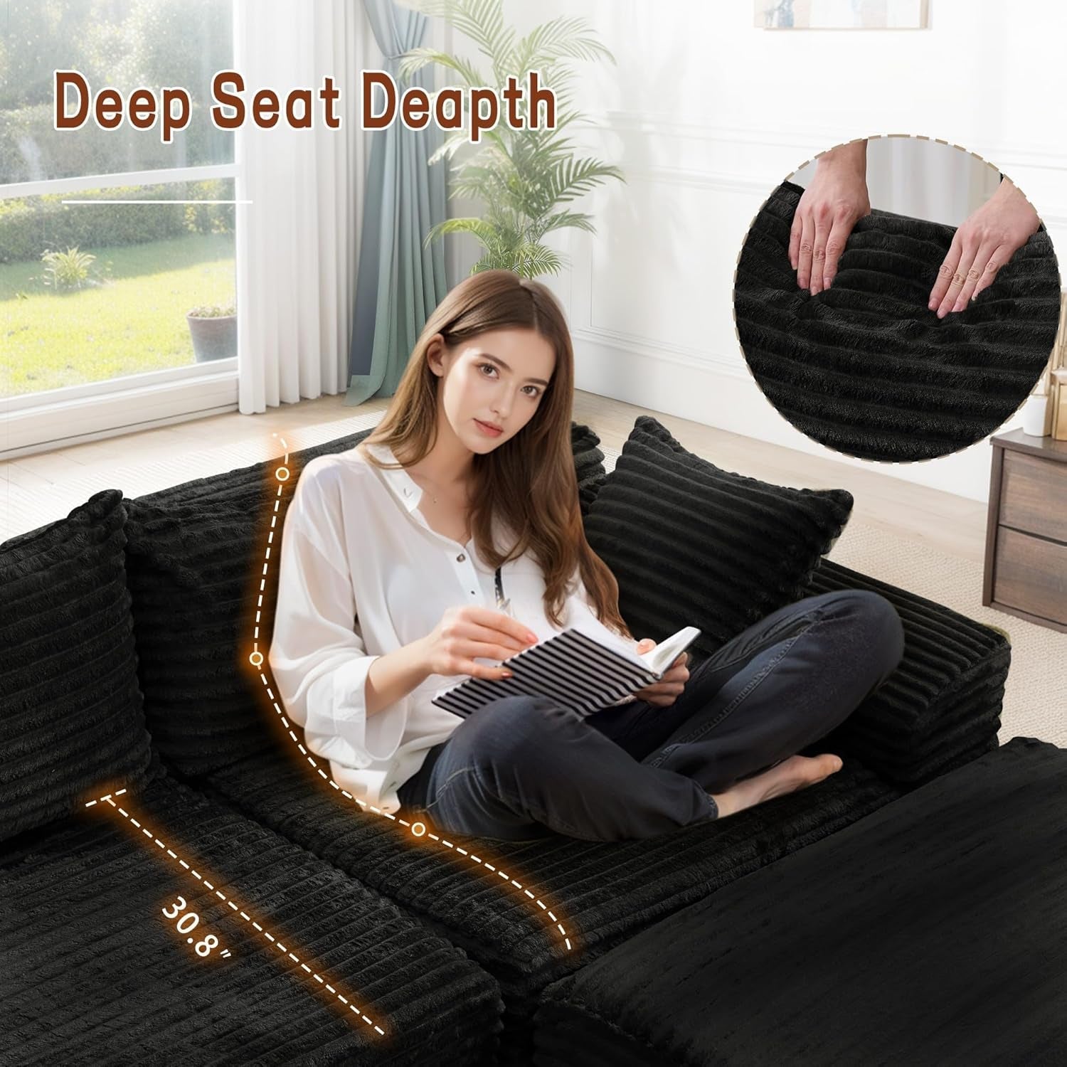 L-Shape Modular Sectional Couch with Deep Seat Comfort-3