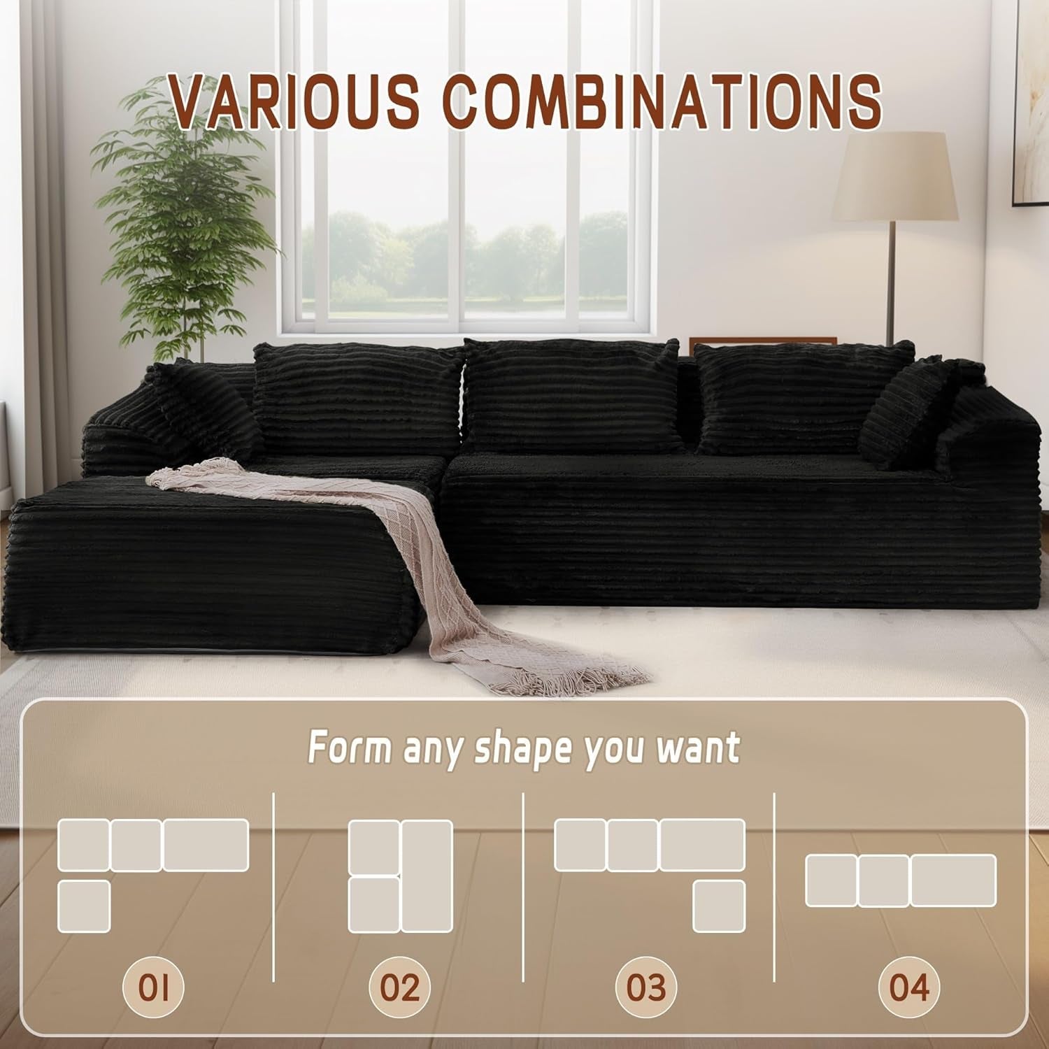 L-Shape Modular Sectional Couch with Deep Seat Comfort-2