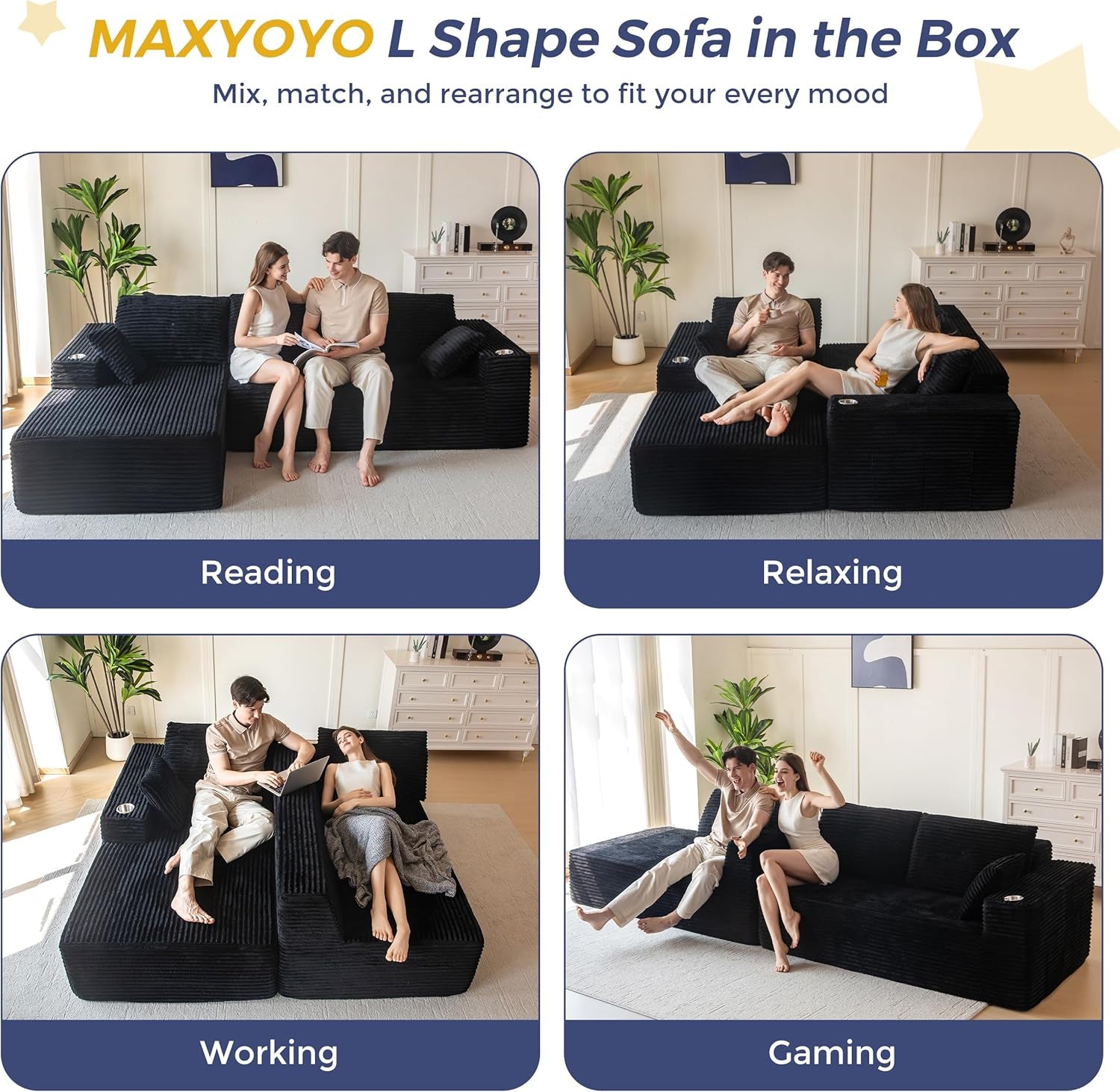 Large Modular Sectional Couch with L-Shape Chaise-3