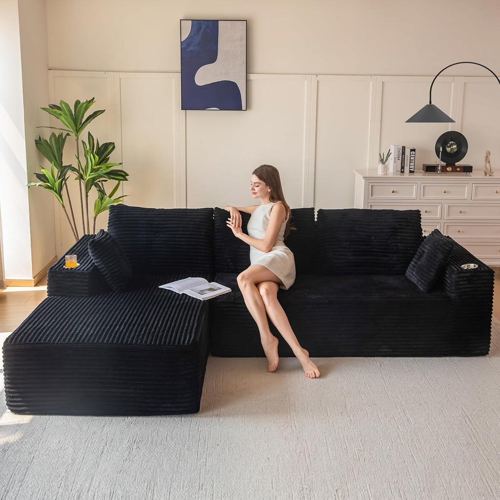 Large Modular Sectional Couch with L-Shape Chaise-0