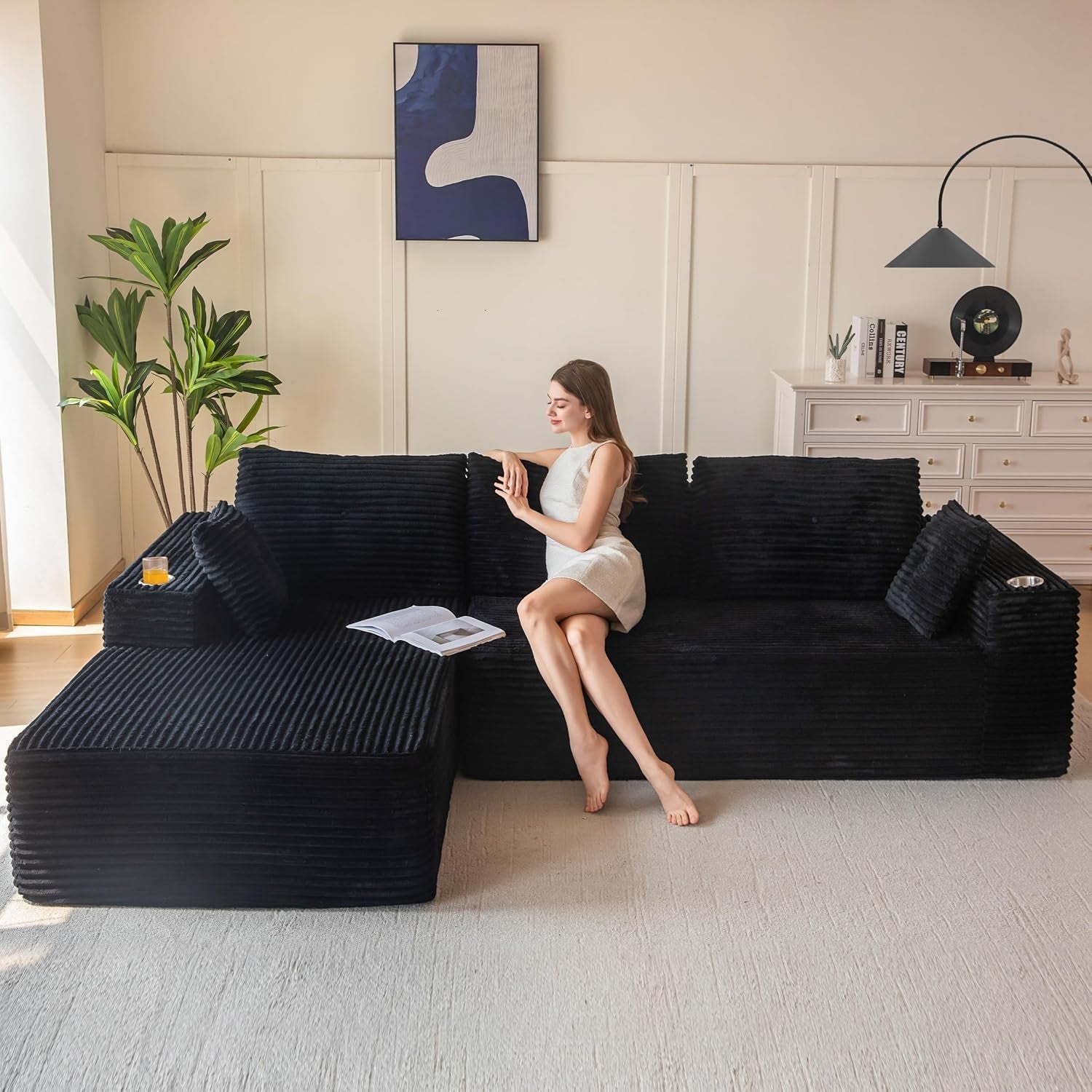 Large Modular Sectional Couch with L-Shape Chaise-0