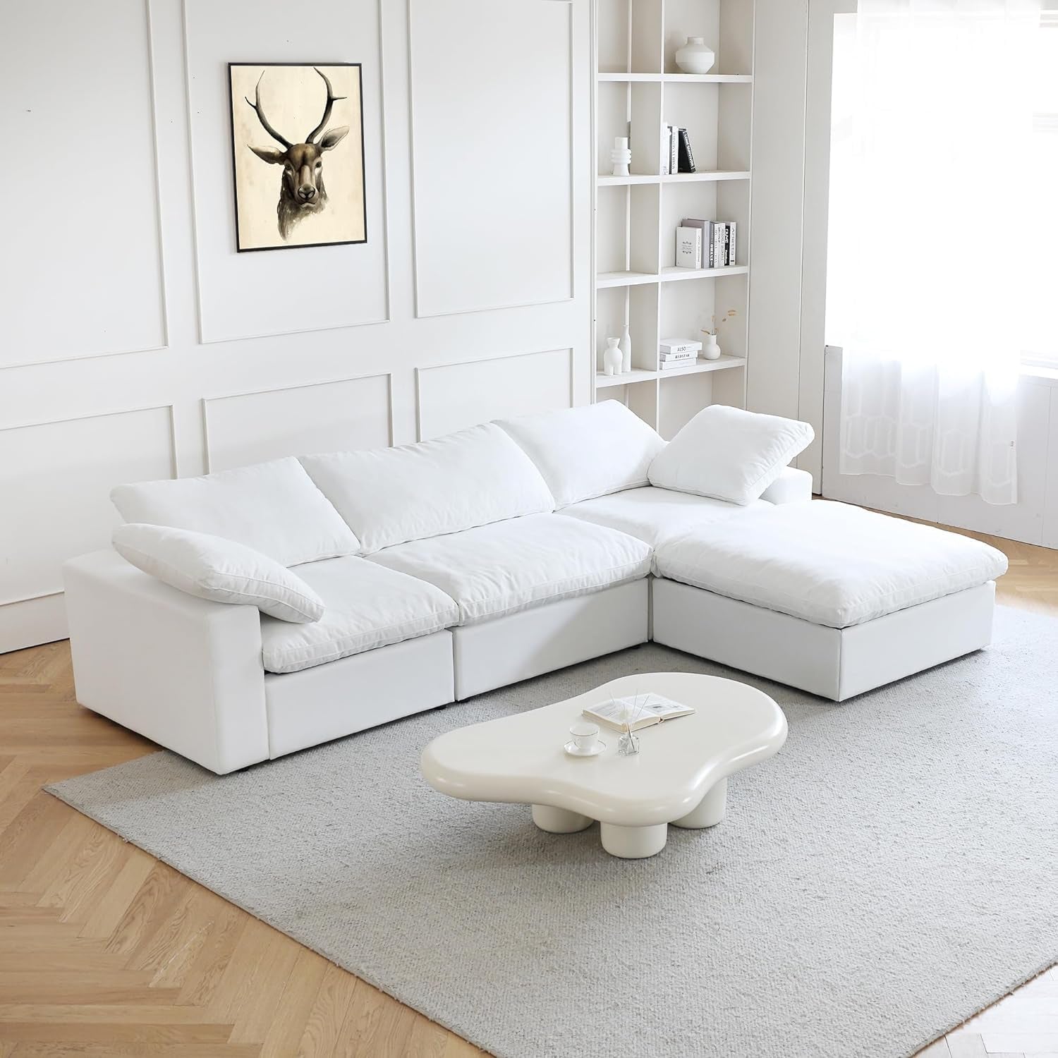 Modern L Shape Cloud Sofa Comfortable Convertible Sectional Couch-0