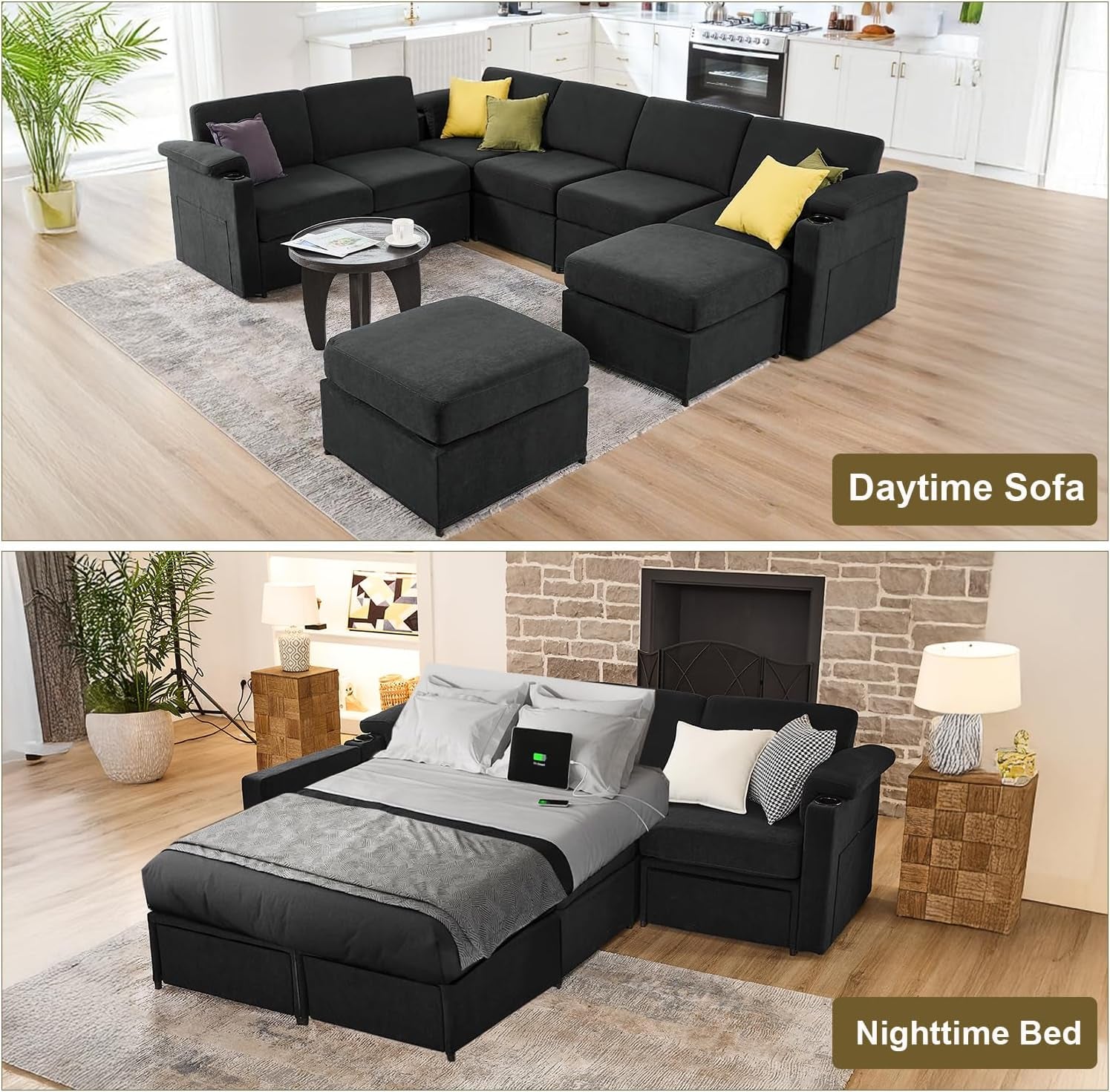 Modular Sectional Sofa Couch With Convertible Sleeper Function-2