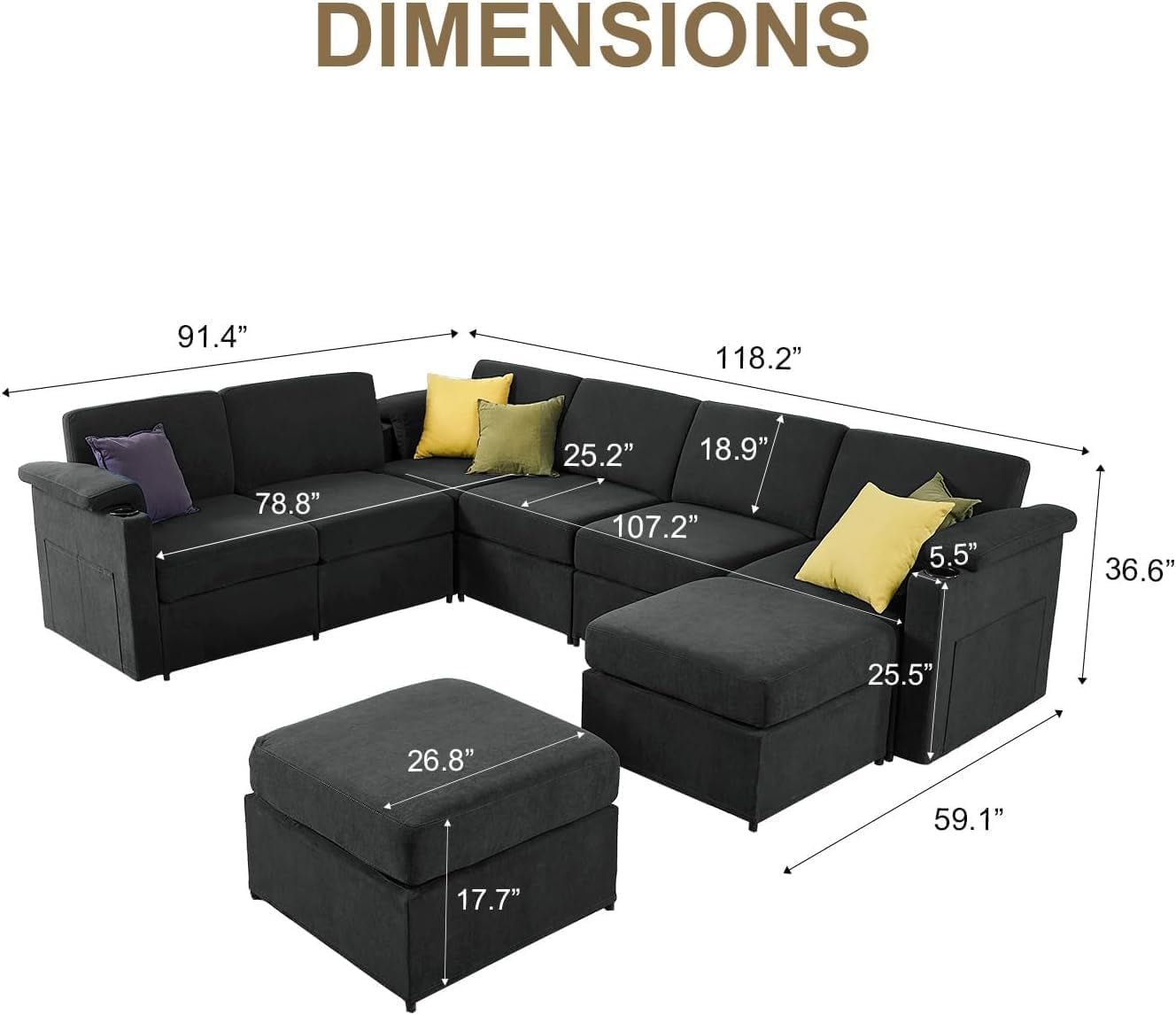 Modular Sectional Sofa Couch With Convertible Sleeper Function-1