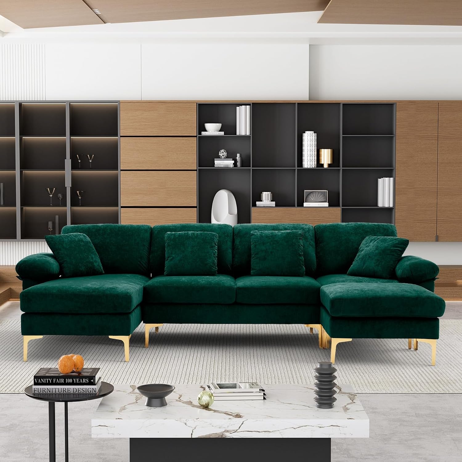 Stylish U Shaped Sectional Sofa Couch with Ottoman-2