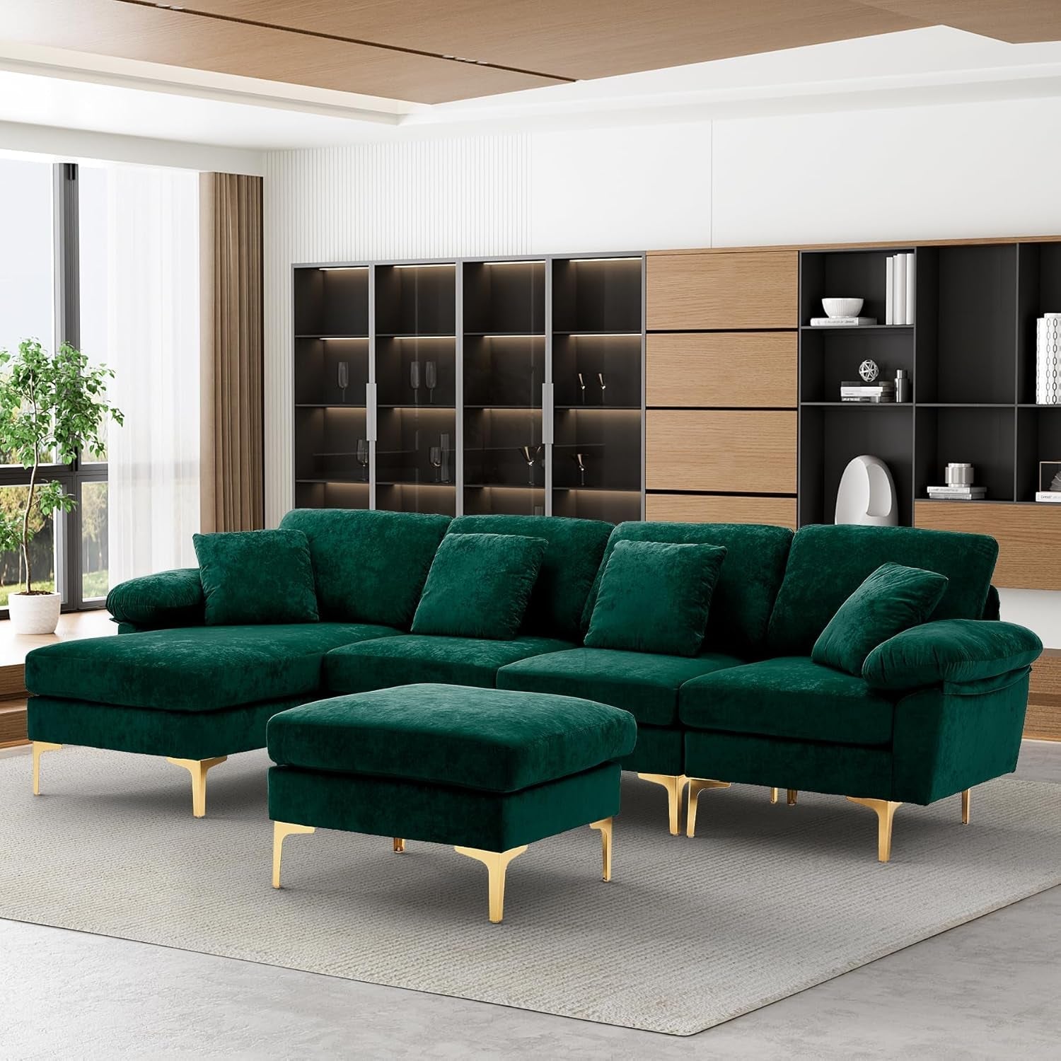 Stylish U Shaped Sectional Sofa Couch with Ottoman-0