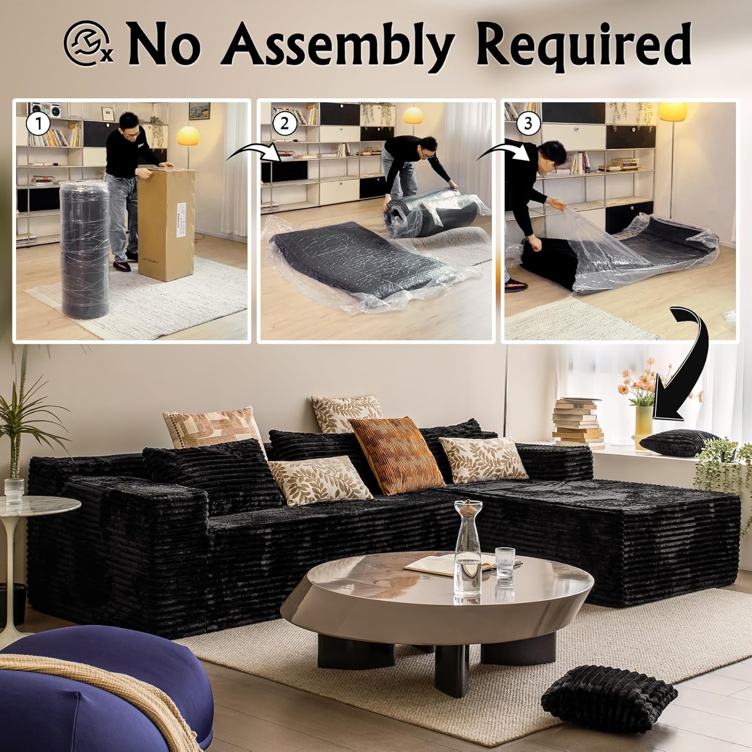 Versatile L-Shape Corduroy Sectional Couch for Comfort-3