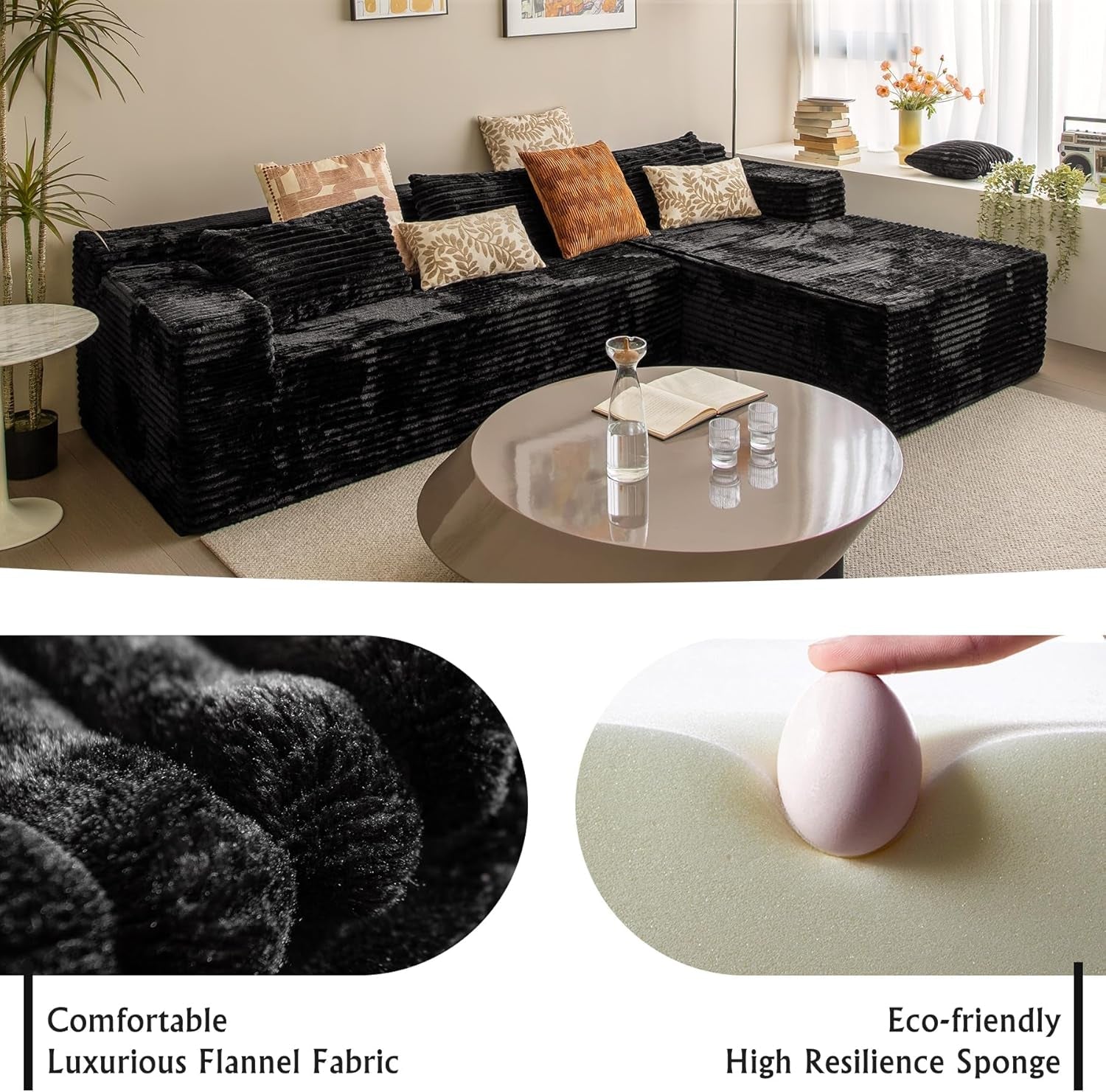 Versatile L-Shape Corduroy Sectional Couch for Comfort-4