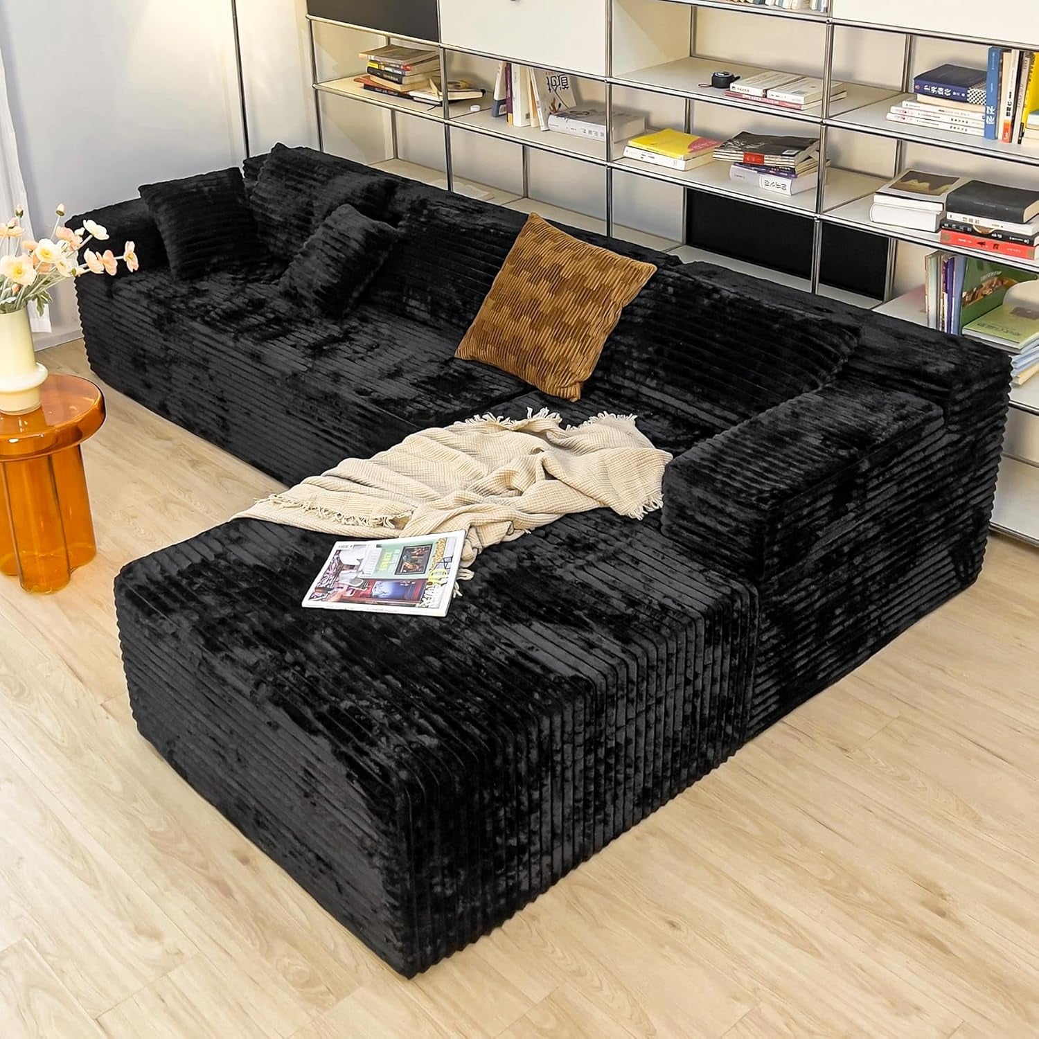 Versatile L-Shape Corduroy Sectional Couch for Comfort-0