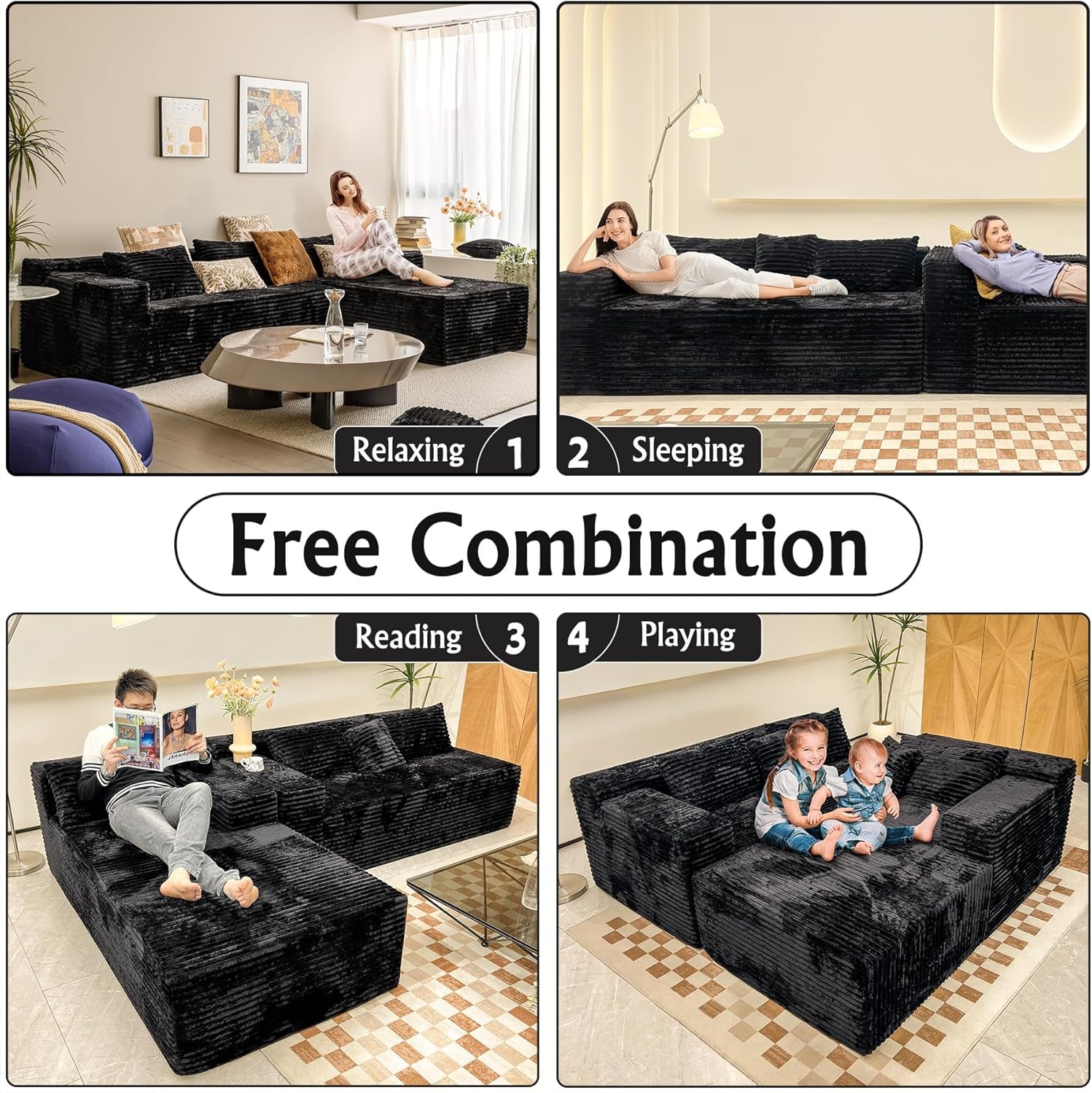 Versatile L-Shape Corduroy Sectional Couch for Comfort-2