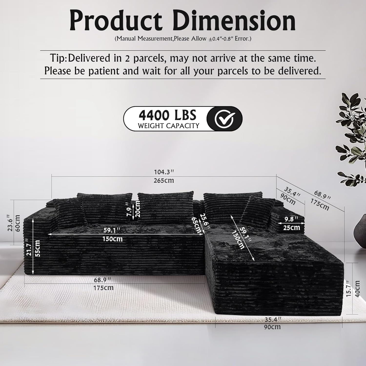 Versatile L-Shape Corduroy Sectional Couch for Comfort-1